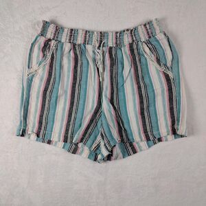 Briggs Womens Hot Pants Green White Stripe Slash Pocket High Rise Drawstring XL